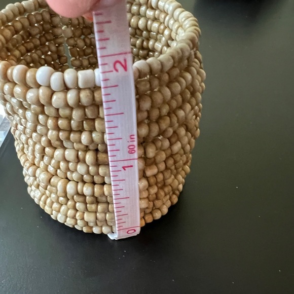 Handmade Beaded Bohemian Stacked Open Cuff Bracelet in Neutral Beige Shades ~ 2” - Picture 7 of 7